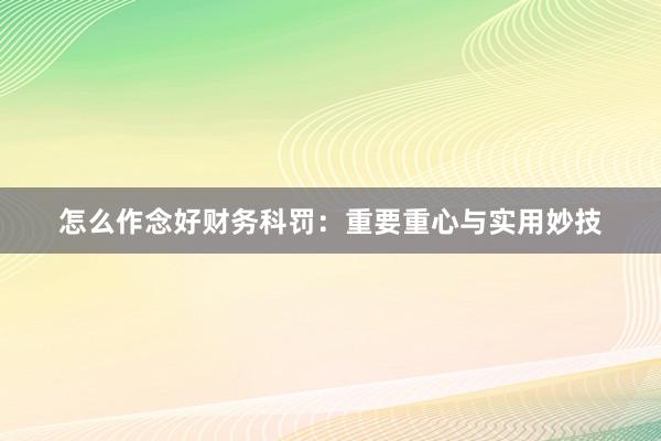 怎么作念好财务科罚:重要重心与实用妙技